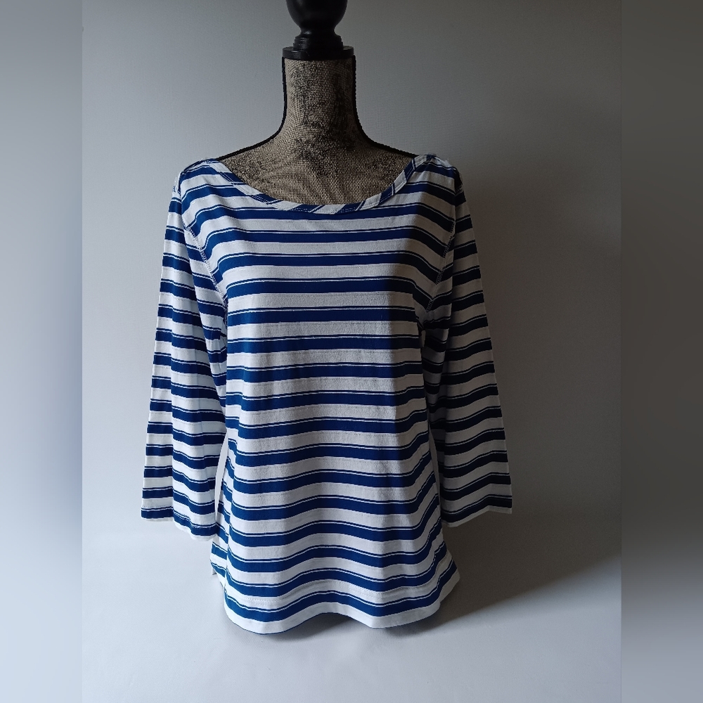 Cruise Wear & Co women's blue/white glitter striped long-sleeved top size L